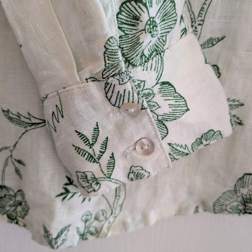 Joie Linen Green Floral White Women's Button Down Shirt Size L NWT Resort Beach - Picture 16 of 16